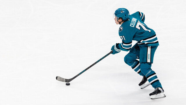 SAN JOSE, CA - DECEMBER 17: San Jose Sharks center Macklin Celebrini (71) skates with the puck during a NHL game between the Winnipeg Jets and the San Jose Sharks on December 17, 2024 at SAP Center at San Jose in San Jose, CA.
