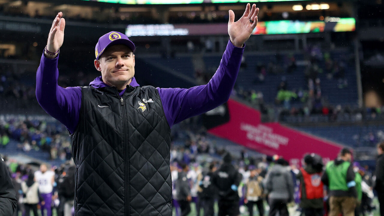 SEATTLE, WASHINGTON - DECEMBER 22: Head coach Kevin O'Connell of the Minnesota Vikings reacts after a beating the Seattle Seahawks at Lumen Field on December 22, 2024 in Seattle, Washington.