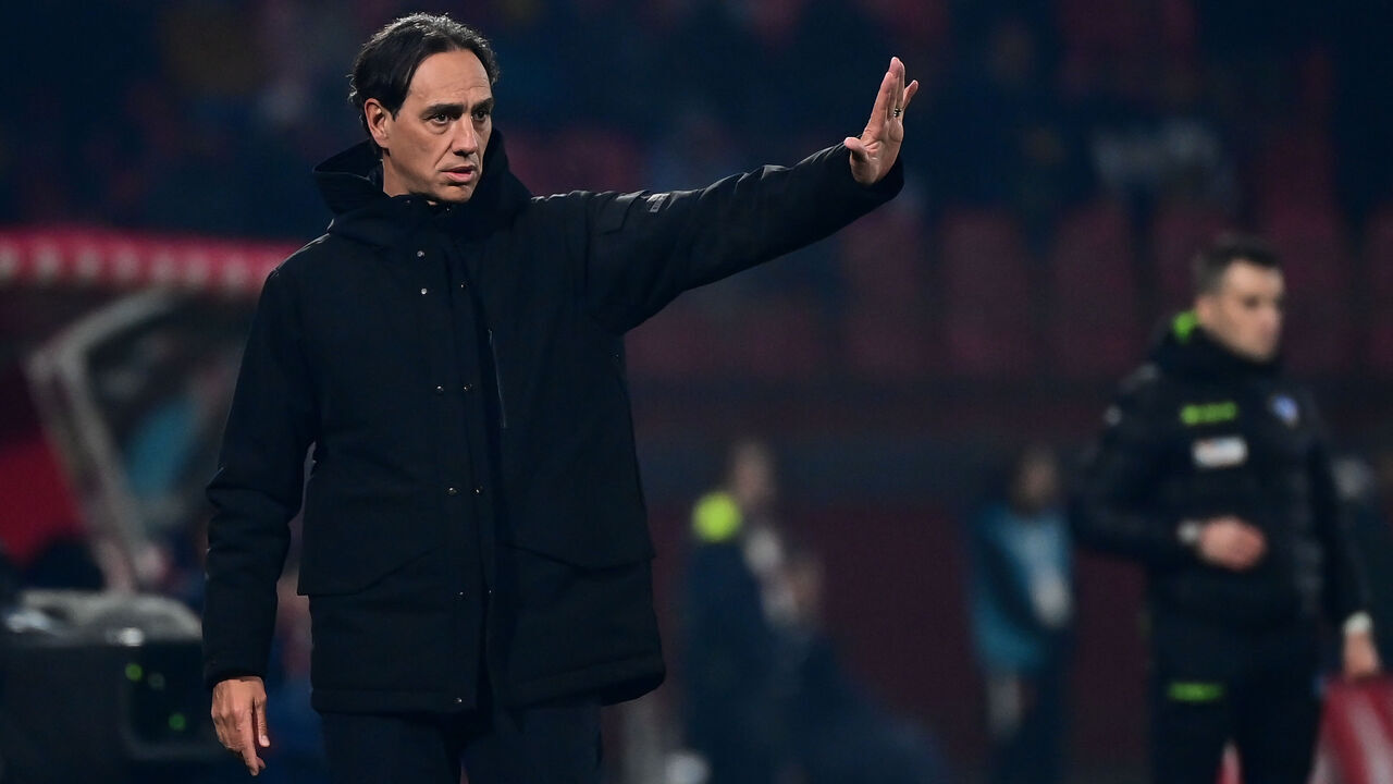 Monza's Italian coach Alessandro Nesta reacts during the Italian Serie A football match between AC Monza and Juventus FC at the Brianteo Stadium in Monza, northern Italy, on December 22, 2024.