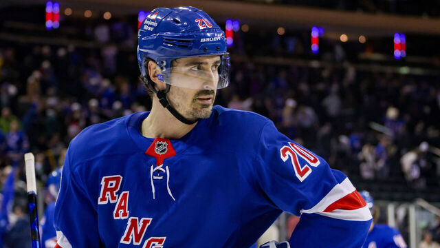 NEW YORK, NY - DECEMBER 08: New York Rangers Left Wing Chris Kreider (20) is pictured following the National Hockey League game between the Seattle Kraken and the New York Rangers on December 8, 2024 at Madison Square Garden in New York, NY.