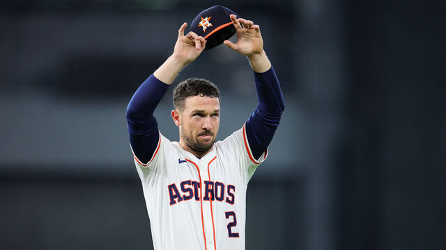 HOUSTON, TEXAS - OCTOBER 01: Alex Bregman #2 of the Houston Astros waves to fans prior to playing the Detroit Tigers in Game One of the Wild Card Series at Minute Maid Park on October 01, 2024 in Houston, Texas.