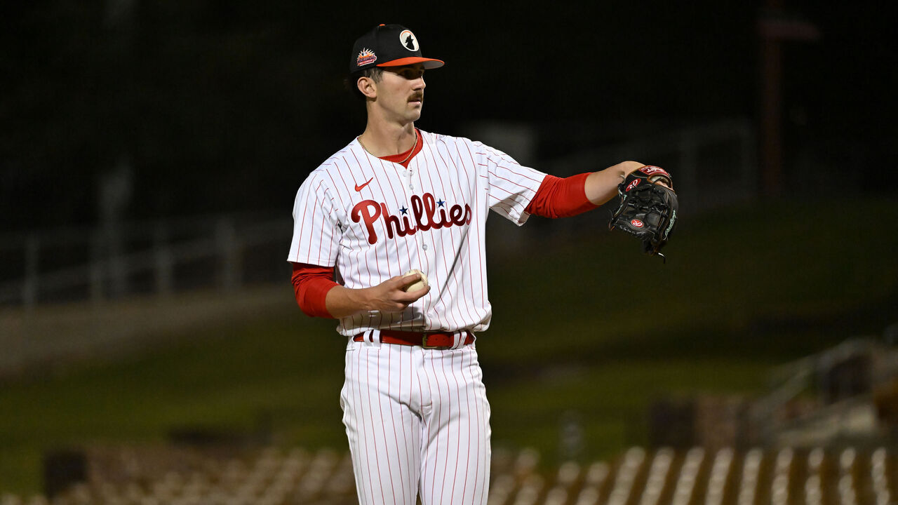 GLENDALE, AZ - NOVEMBER 05: Andrew Painter #47 of the Glendale Desert Dogs pitches during the game between the Scottsdale Scorpions and the Glendale Desert Dogs at Camelback Ranch - Glendale on Tuesday, November 5, 2024 in Glendale, Arizona.