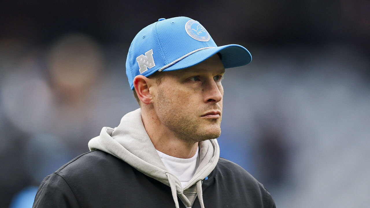 CHICAGO, ILLINOIS - DECEMBER 22: Offensive coordinator Ben Johnson of the Detroit Lions looks on before the game against the Chicago Bears at Soldier Field on December 22, 2024 in Chicago, Illinois.