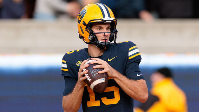 BERKELEY, CALIFORNIA - NOVEMBER 23: Fernando Mendoza #15 of the California Golden Bears looks to pass during the second half against the Stanford Cardinal at California Memorial Stadium on November 23, 2024 in Berkeley, California.