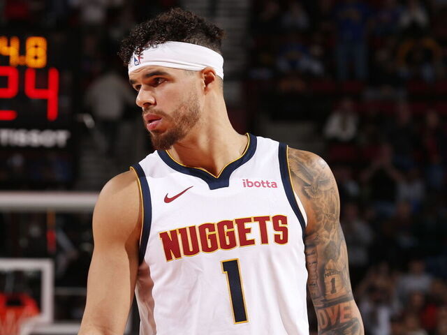 PORTLAND, OR - DECEMBER 19: Michael Porter Jr. #1 of the Denver Nuggets during the game against the Portland Trail Blazers during a regular season game on December 19, 2024 at the Moda Center Arena in Portland, Oregon. Mandatory Copyright Notice: Copyright 2024 NBAE