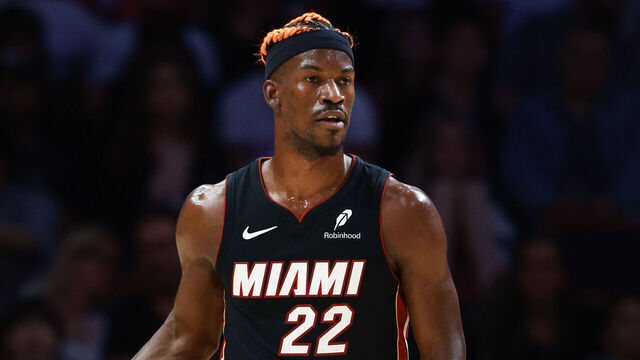 MIAMI, FLORIDA - DECEMBER 20: Jimmy Butler #22 of the Miami Heat controls the ball against the Oklahoma City Thunder during the first half at Kaseya Center on December 20, 2024 in Miami, Florida. <<enter caption here>> during the second half at Kaseya Center on December 04, 2024 in Miami, Florida.
