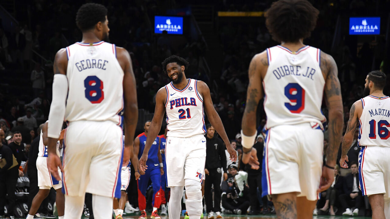 BOSTON, MA - DECEMBER 25: Joel Embiid #21 of the Philadelphia 76ers smiles during the game against the Boston Celtics on December 25, 2024 at the TD Garden in Boston, Massachusetts. Mandatory Copyright Notice: Copyright 2024 NBAE