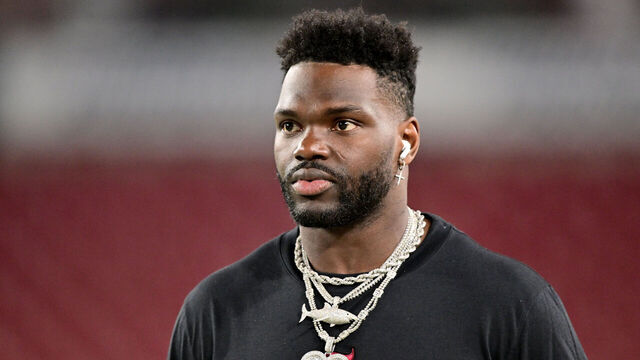 TAMPA, FLORIDA - JANUARY 15: Shaquil Barrett #7 of the Tampa Bay Buccaneers looks on prior to the NFC Wild Card Playoffs against the Philadelphia Eagles at Raymond James Stadium on January 15, 2024 in Tampa, Florida.