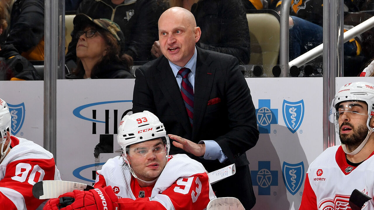 PITTSBURGH, PA - APRIL 06: Derek Lalonde of the Detroit Red Wings looks on against the Pittsburgh Penguins at PPG PAINTS Arena on April 6, 2024 in Pittsburgh, Pennsylvania.