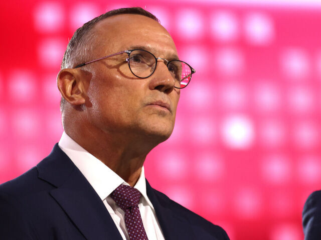 LAS VEGAS, NEVADA - JUNE 28: General manager Steve Yzerman of the Detroit Red Wings looks on from the stage during the first round of the 2024 Upper Deck NHL Draft at Sphere on June 28, 2024 in Las Vegas, Nevada.