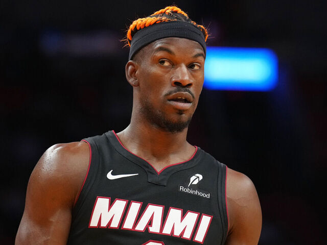 MIAMI, FL - DECEMBER 20: Jimmy Butler #22 of the Miami Heat looks on during the game against the Oklahoma City Thunder on December 20, 2024 at Kaseya Center in Miami, Florida. Mandatory Copyright Notice: Copyright 2024 NBAE