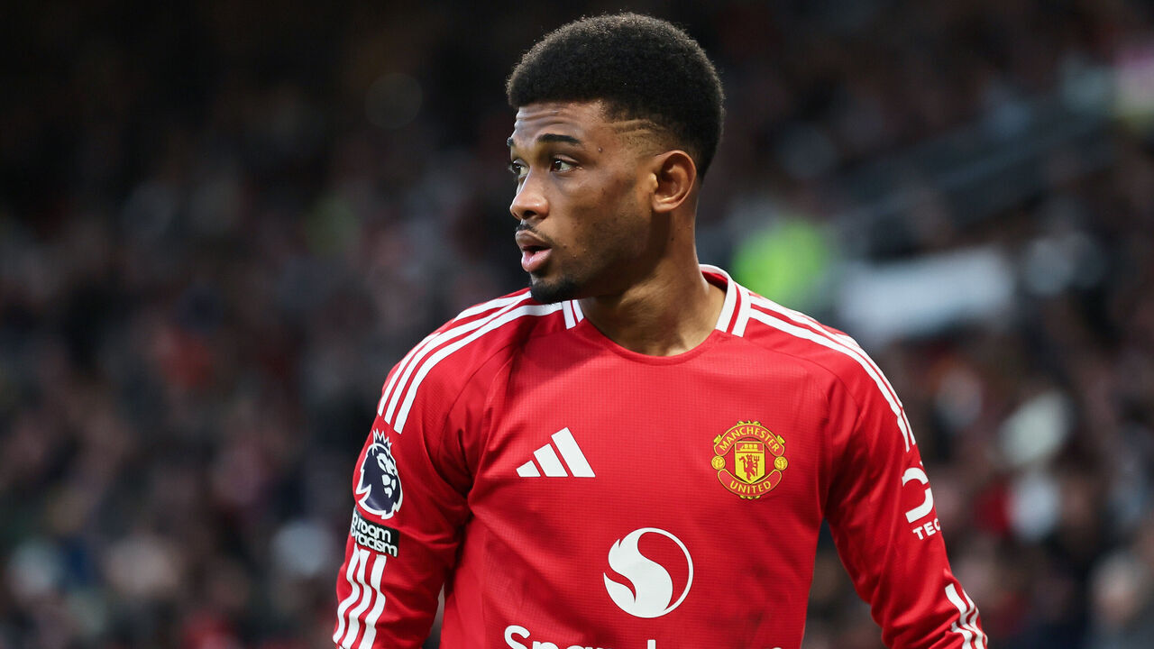 MANCHESTER, ENGLAND - DECEMBER 22: Amad Diallo of Manchester United looks on during the Premier League match between Manchester United FC and AFC Bournemouth at Old Trafford on December 22, 2024 in Manchester, England.