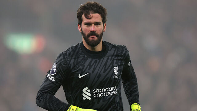LIVERPOOL, ENGLAND - DECEMBER 26: Alisson Becker of Liverpool during the Premier League match between Liverpool FC and Leicester City FC at Anfield on December 26, 2024 in Liverpool, England.
