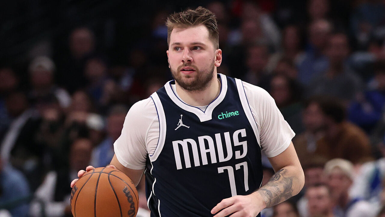 DALLAS, TEXAS - DECEMBER 23: Luka Doncic #77 of the Dallas Mavericks brings the ball up court during the first half against the Portland Trail Blazers at American Airlines Center on December 23, 2024 in Dallas, Texas. NOTE TO USER: User expressly acknowledges and agrees that, by downloading and/or using this photograph, user is consenting to the terms and conditions of the Getty Images License Agreement.