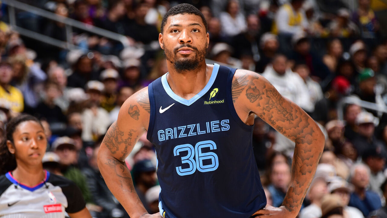 LOS ANGELES, CA - DECEMBER 15: Marcus Smart #36 of the Memphis Grizzlies looks on during the game against the Los Angeles Lakers on December 15, 2024 at Crypto.Com Arena in Los Angeles, California. NOTE TO USER: User expressly acknowledges and agrees that, by downloading and/or using this Photograph, user is consenting to the terms and conditions of the Getty Images License Agreement. Mandatory Copyright Notice: Copyright 2024 NBAE