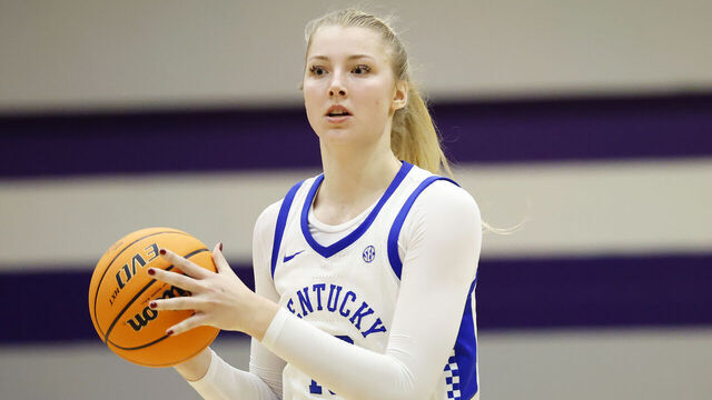 NASHVILLE, TENNESSEE - NOVEMBER 26: Clara Strack #13 of the Kentucky Wildcats looks on during the second half between the Kentucky Wildcats and the Arizona State Sun Devils on November 26, 2024 in Nashville, Tennessee.