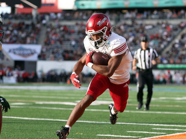 TUCSON, ARIZONA - DECEMBER 28: Running back Kevin Davis #8 of the Miami (OH) RedHawks runs out of bounds during the first half of the Snoop Dogg Arizona Bowl against the Colorado State Rams at Arizona Stadium on December 28, 2024 in Tucson, Arizona.