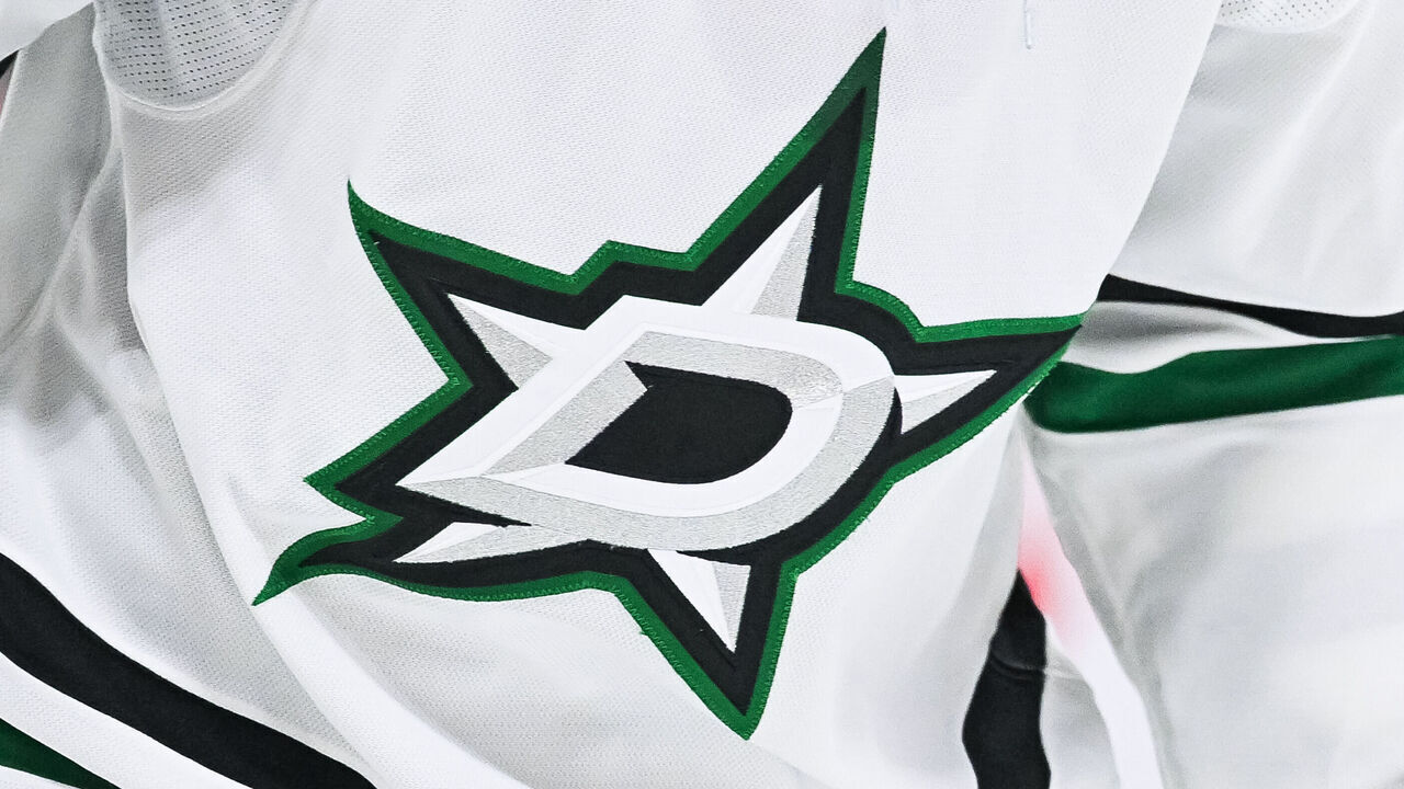 MONTREAL, QC - FEBRUARY 10: View of a Dallas Stars logo on a jersey worn by a member of the team during the Dallas Stars versus the Montreal Canadiens game on February 10, 2024, at Bell Centre in Montreal, QC