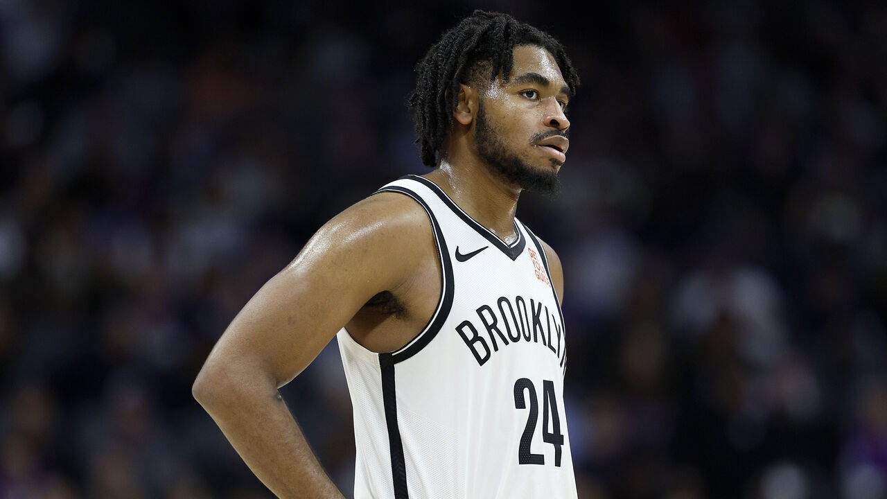 SACRAMENTO, CALIFORNIA - NOVEMBER 24: Cam Thomas #24 of the Brooklyn Nets looks on against the Sacramento Kings during the second half of an NBA basketball game at Golden 1 Center on November 24, 2024 in Sacramento, California.