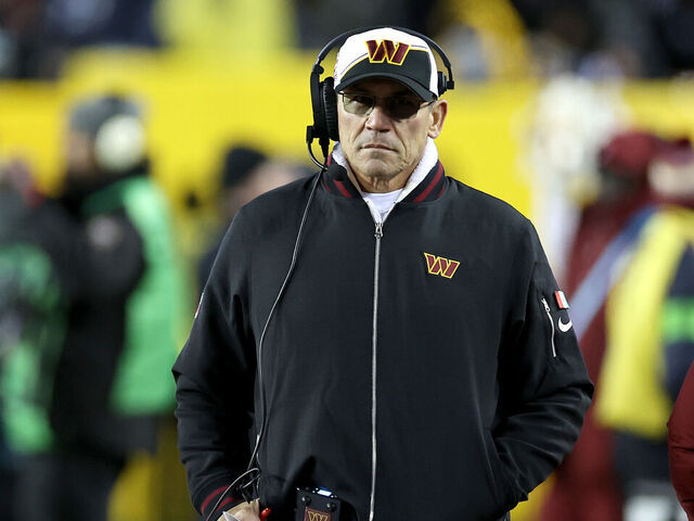 LANDOVER, MARYLAND - JANUARY 07: Washington Commanders head coach Ron Rivera looks on during the fourth quarter against the Dallas Cowboys at FedExField on January 07, 2024 in Landover, Maryland.