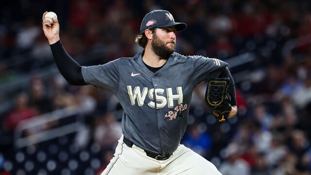 WASHINGTON, DC - SEPTEMBER 27: Trevor Williams #32 of the Washington Nationals pitches against the Philadelphia Phillies during the second inning at Nationals Park on September 27, 2024 in Washington, DC.