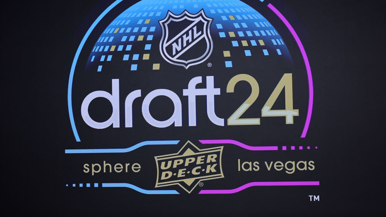 LAS VEGAS, NEVADA - JUNE 28: A 2024 NHL Draft logo is displayed on a screen during the 2024 Upper Deck NHL Draft at Sphere on June 28, 2024 in Las Vegas, Nevada.