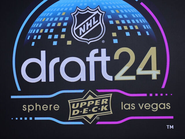 LAS VEGAS, NEVADA - JUNE 28: A 2024 NHL Draft logo is displayed on a screen during the 2024 Upper Deck NHL Draft at Sphere on June 28, 2024 in Las Vegas, Nevada.