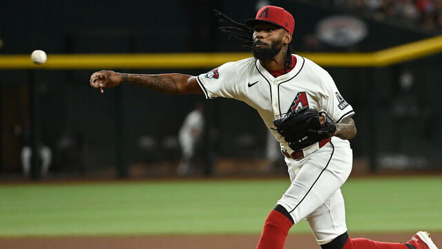 PHOENIX, ARIZONA - APRIL 15: Miguel Castro #42 of the Arizona Diamondbacks delivers a pitch against the Chicago Cubs at Chase Field on April 15, 2024 in Phoenix, Arizona. All players are wearing the number 42 in honor of Jackie Robinson Day.