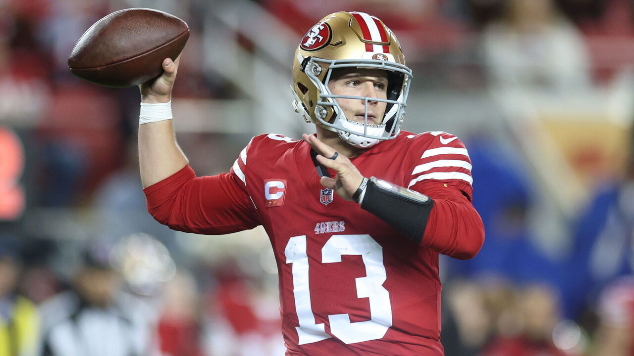 SANTA CLARA, CALIFORNIA - DECEMBER 30: Brock Purdy #13 of the San Francisco 49ers passes the ball against the Detroit Lions during the first quarter at Levi's Stadium on December 30, 2024 in Santa Clara, California.