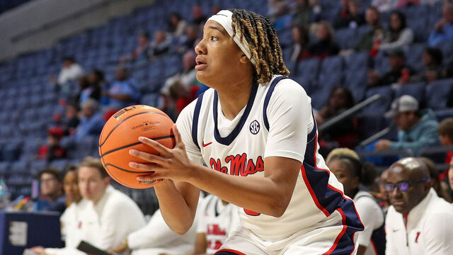 OXFORD, MISSISSIPPI - NOVEMBER 30: Kennedy Todd-Williams #3 of the Ole Miss Rebels looks to shoot during the second half against the Alabama State Lady Hornets at The Pavilion at Ole Miss on November 30, 2024 in Oxford, Mississippi.