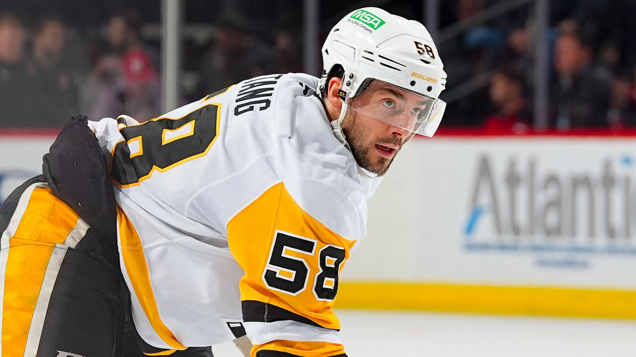 NEWARK, NJ - DECEMBER 21: Kris Letang #58 of the Pittsburgh Penguins during the game against the New Jersey Devils at the Prudential Center on December 21, 2024 in Newark, New Jersey.