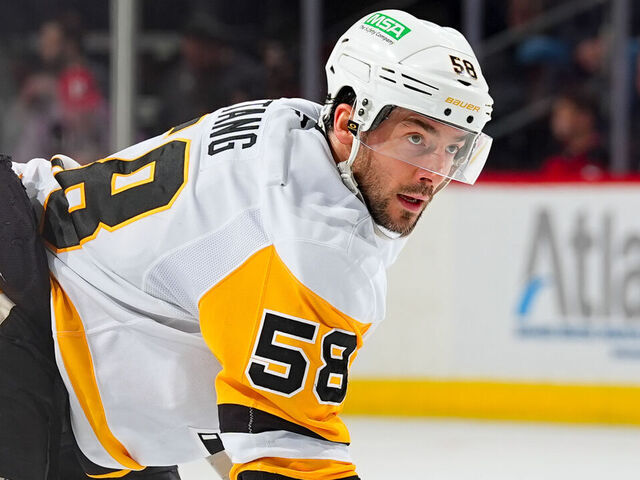 NEWARK, NJ - DECEMBER 21: Kris Letang #58 of the Pittsburgh Penguins during the game against the New Jersey Devils at the Prudential Center on December 21, 2024 in Newark, New Jersey.