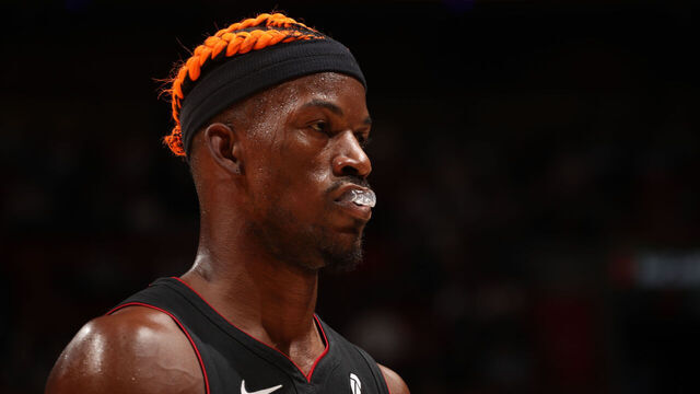 MIAMI, FL - DECEMBER 20: Jimmy Butler #22 of the Miami Heat looks on during the game against the Oklahoma City Thunder on December 20, 2024 at Kaseya Center in Miami, Florida. Mandatory Copyright Notice: Copyright 2024 NBAE