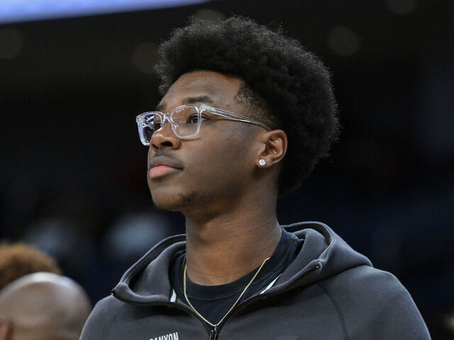 ELMONT, NY - DECEMBER 13: Bryce. James of Sierra Canyon (5) looks on during the Luhi Holiday Invitational boys high school basketball game between Long Island Lutheran and Sierra Canyon on December 13, 2024 at UBS Arena in Elmont, NY