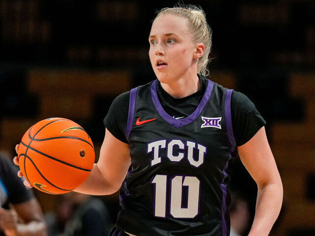 ORLANDO, FL - DECEMBER 21: TCU Horned Frogs guard Hailey Van Lith (10) dribbles ahead during a game between TCU Horned Frogs and the UCF Knights on December 21, 2024 at Addition Financial Arena in Orlando, Fl