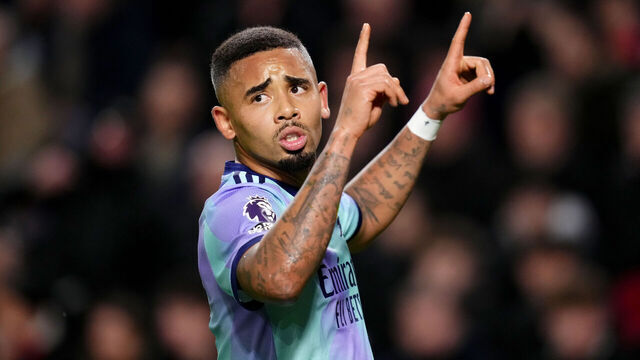 Arsenal's Gabriel Jesus celebrates scoring their side's first goal of the game during the Premier League match at the Gtech Community Stadium, London. Picture date: Wednesday January 1, 2025.