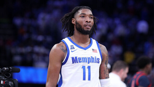 MEMPHIS, TENNESSEE - DECEMBER 28: Tyrese Hunter #11 of the Memphis Tigers looks on during the game against the Mississippi Rebels at FedExForum on December 28, 2024 in Memphis, Tennessee.