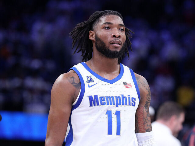 MEMPHIS, TENNESSEE - DECEMBER 28: Tyrese Hunter #11 of the Memphis Tigers looks on during the game against the Mississippi Rebels at FedExForum on December 28, 2024 in Memphis, Tennessee.