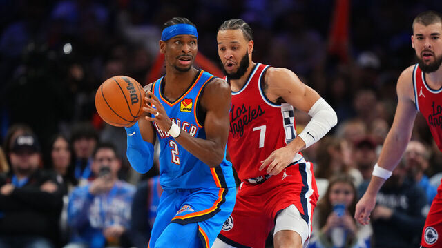 OKLAHOMA CITY, OK - JANUARY 2: Shai Gilgeous-Alexander #2 of the Oklahoma City Thunder passes the ball during the game against the LA Clippers on January 2, 2025 at Paycom Center in Oklahoma City, Oklahoma. Mandatory Copyright Notice: Copyright 2025 NBAE