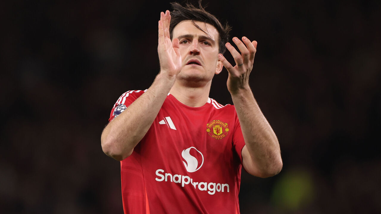 MANCHESTER, ENGLAND - DECEMBER 30: Harry Maguire of Manchester United applauds during the Premier League match between Manchester United FC and Newcastle United FC at Old Trafford on December 30, 2024 in Manchester, England.