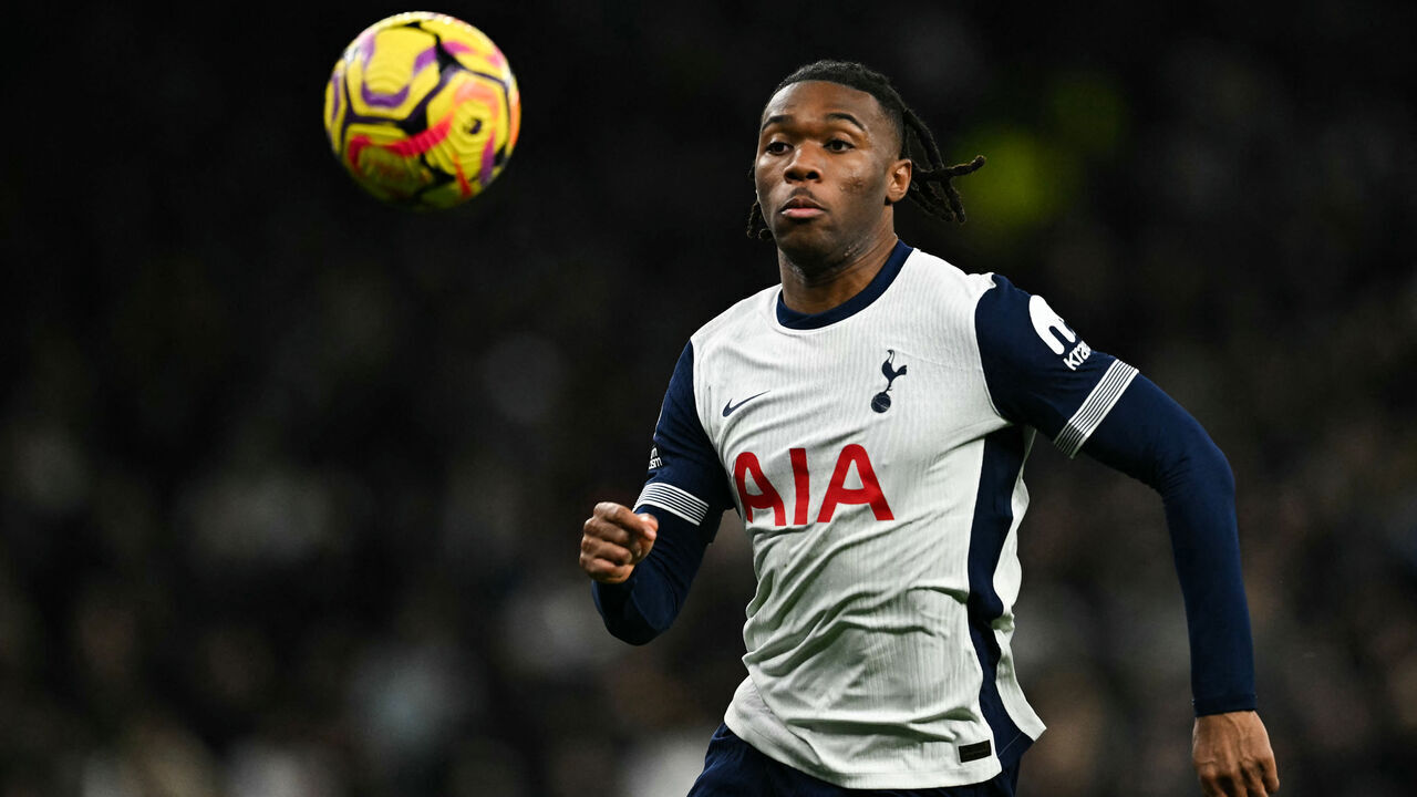Tottenham Hotspur's Italian defender #13 Destiny Udogie eyes the ball during the English Premier League football match between Tottenham Hotspur and Chelsea at the Tottenham Hotspur Stadium in London, on December 8, 2024.