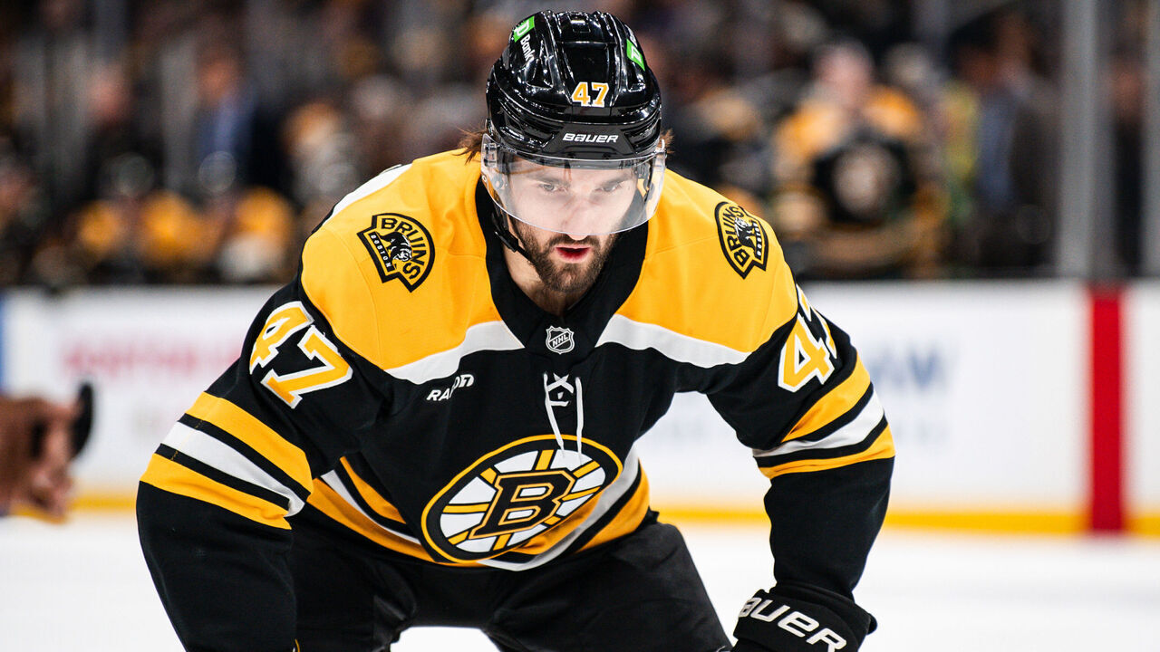 BOSTON, MASSACHUSETTS - DECEMBER 28: Mark Kastelic #47 of the Boston Bruins takes a face-off during the first period against the Columbus Blue Jackets at TD Garden on December 28, 2024 in Boston, Massachusetts.