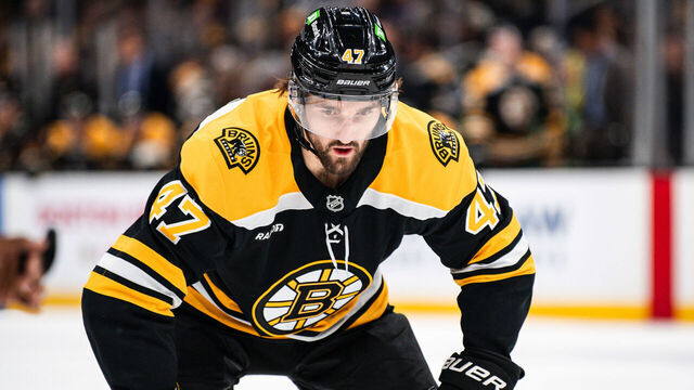 BOSTON, MASSACHUSETTS - DECEMBER 28: Mark Kastelic #47 of the Boston Bruins takes a face-off during the first period against the Columbus Blue Jackets at TD Garden on December 28, 2024 in Boston, Massachusetts.