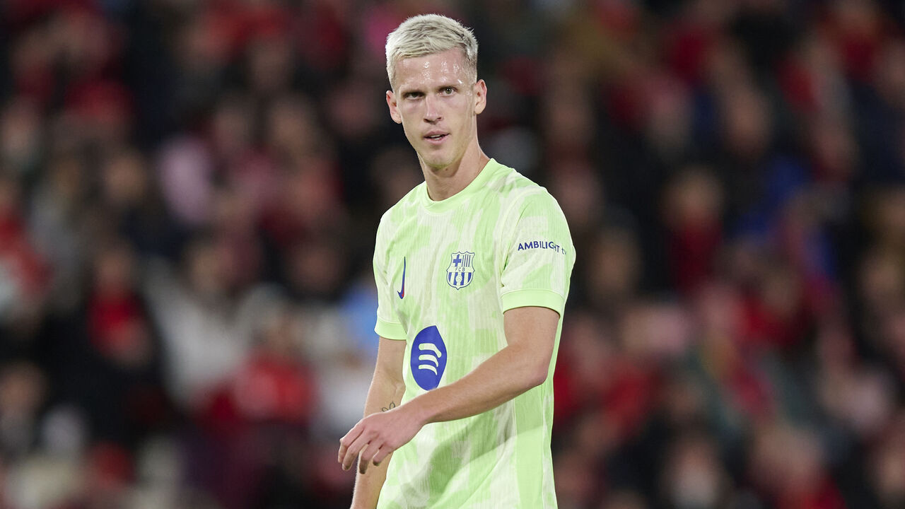 MALLORCA, SPAIN - DECEMBER 03: Dani Olmo of FC Barcelona looks on during the LaLiga match between RCD Mallorca and FC Barcelona at Estadi de Son Moix on December 03, 2024 in Mallorca, Spain.