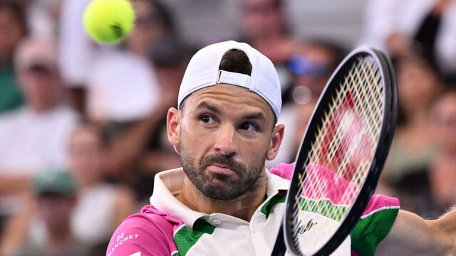 Grigor Dimitrov of Bulgaria hits a return in the men's singles semi-final match against Jiri Lehecka of the Czech Republic at the Brisbane International tennis tournament in Brisbane on January 4, 2025.