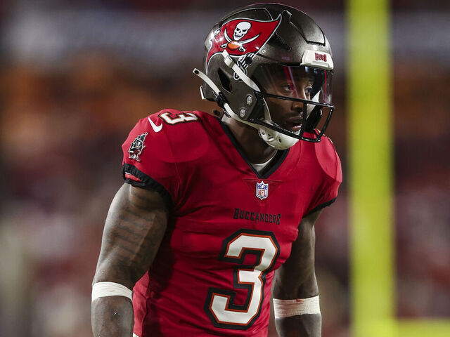 TAMPA, FLORIDA - OCTOBER 21: Jordan Whitehead #3 of the Tampa Bay Buccaneers lines up before the snap during an NFL football game against the Baltimore Ravens at Raymond James Stadium on October 21, 2024 in Tampa, Florida.
