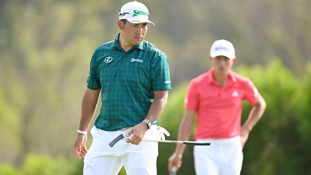 KAPALUA, MAUI, HAWAII - JANUARY 04: Hideki Matsuyama of Japan plays the 17th green during the third round of The Sentry at The Plantation Course at Kapalua on January 4, 2025 in Kapalua, Maui, Hawaii.