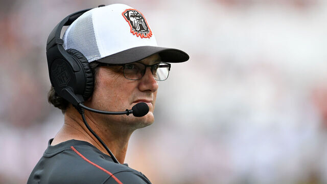 CLEVELAND, OHIO - AUGUST 17: Offensive coordinator Ken Dorsey of the Cleveland Browns looks on prior to a preseason game against the Minnesota Vikings at Cleveland Browns Stadium on August 17, 2024 in Cleveland, Ohio.
