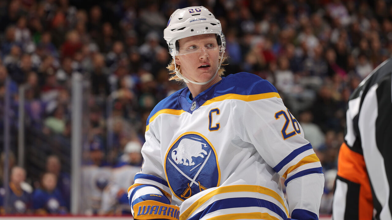 DENVER, COLORADO - JANUARY 02: Rasmus Dahlin #26 of the Buffalo Sabres skates against the Colorado Avalanche at Ball Arena on January 2, 2025 in Denver, Colorado.