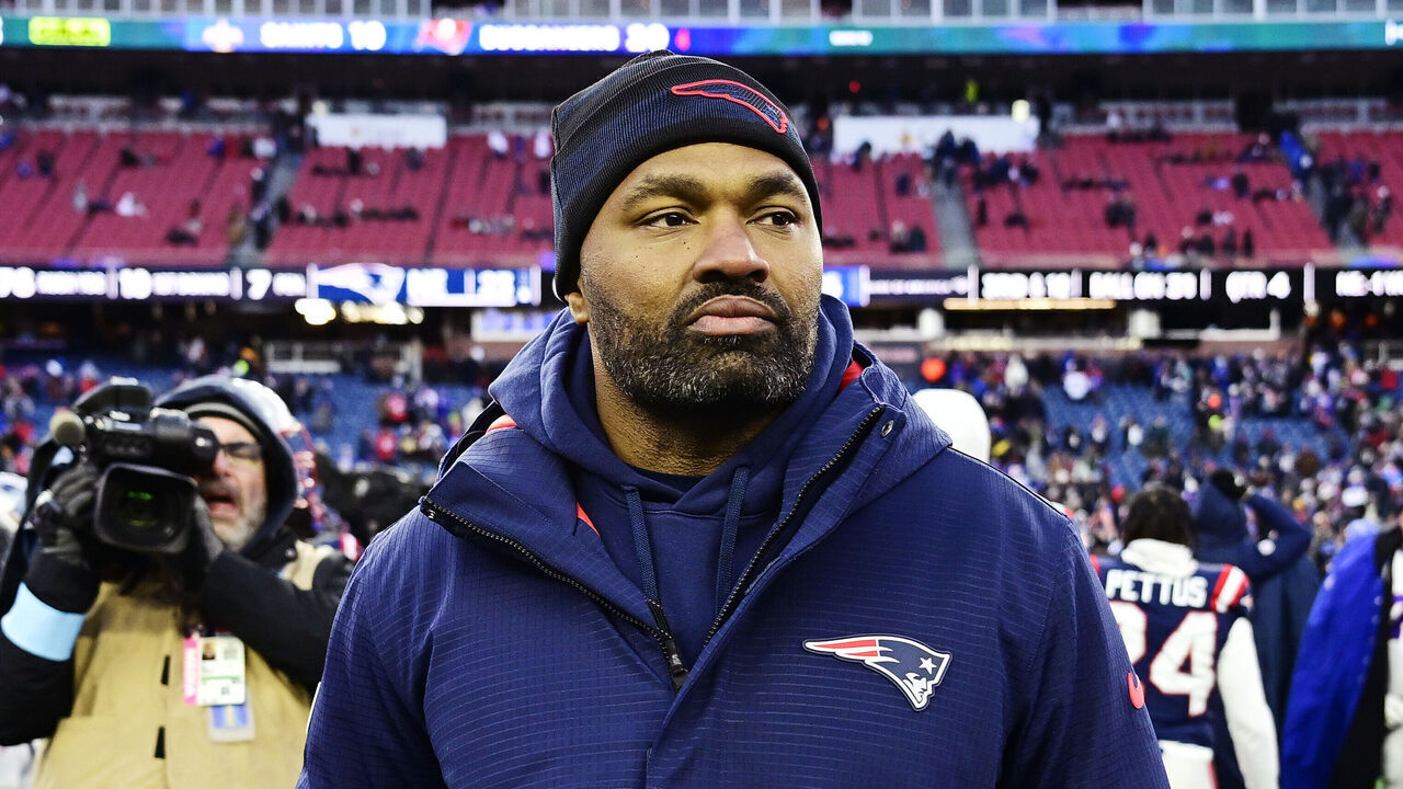 FOXBOROUGH, MASSACHUSETTS - JANUARY 05: Head coach Jerod Mayo of the New England Patriots looks on after defeating the Buffalo Bills 23-16 at Gillette Stadium on January 05, 2025 in Foxborough, Massachusetts.